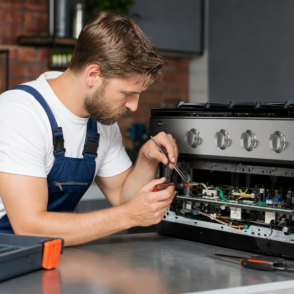 Técnico de fogão realizando manutenção em Maringá