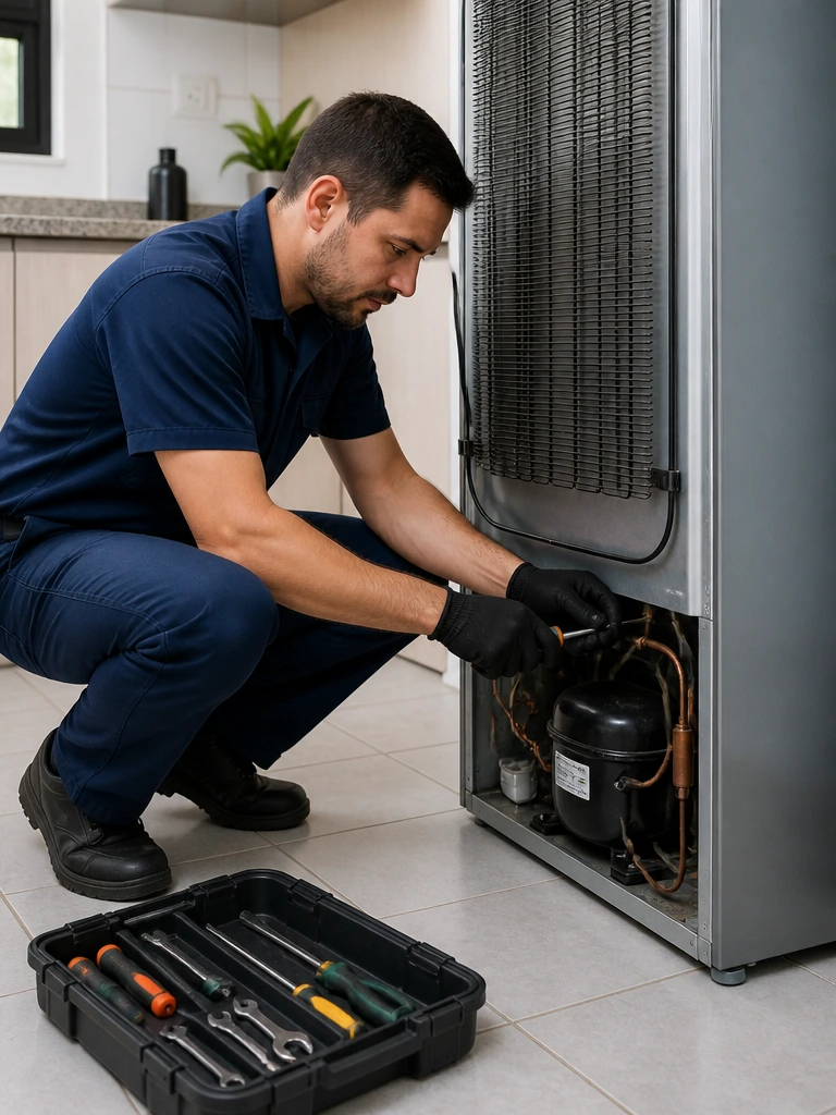 Técnico de geladeira realizando manutenção em Maringá